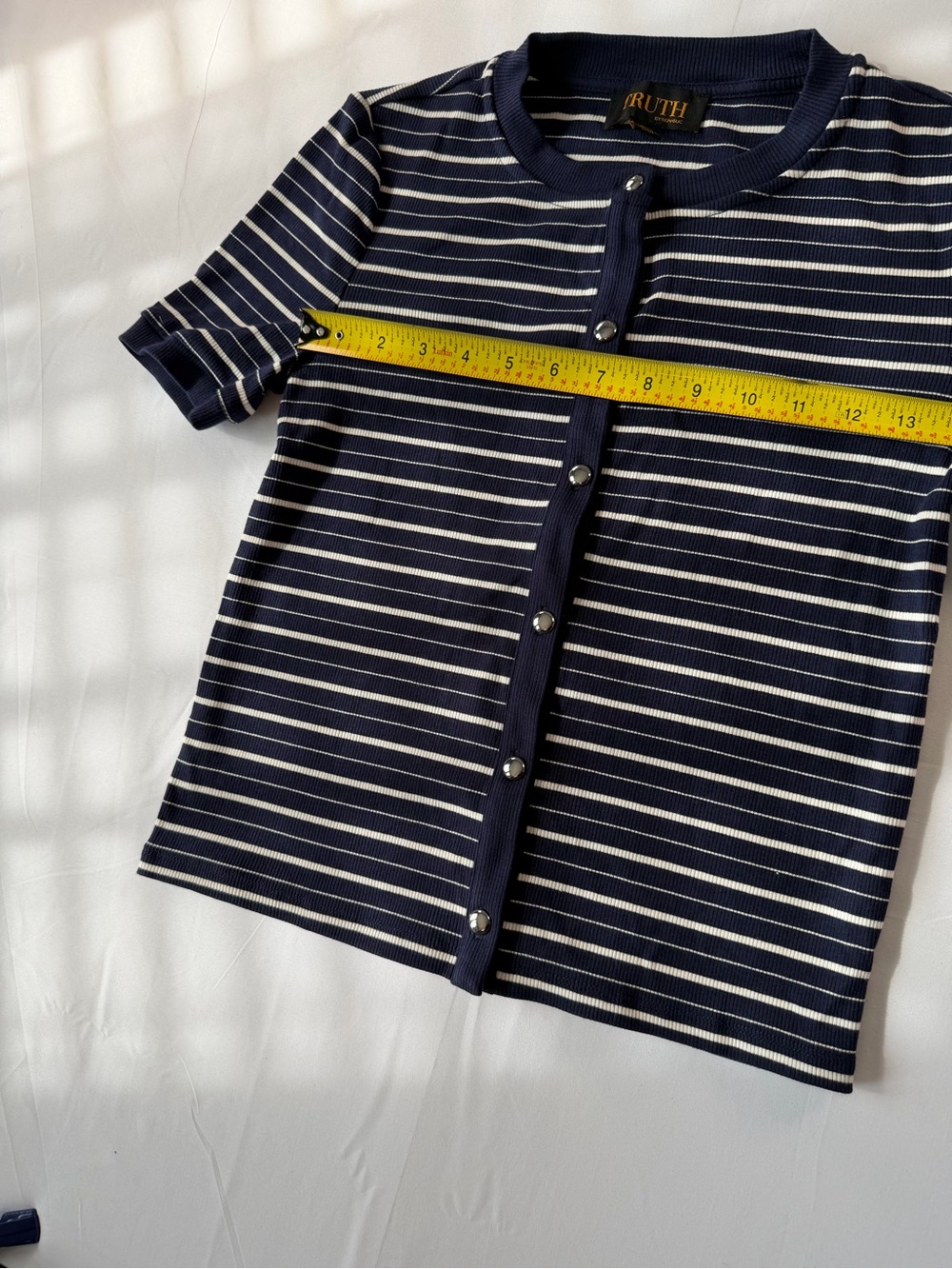 Truth Navy & White Striped Ribbed Button Top - Picture 4 of 7